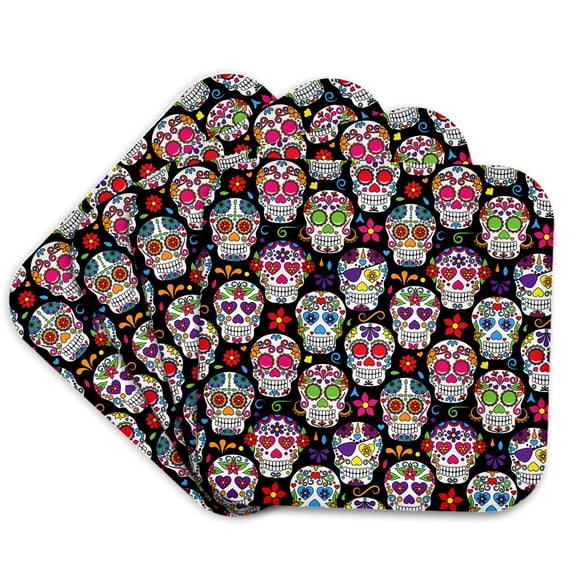 3drose, Colorful Sugar Skulls Pattern, Set of 4 Coasters - Soft