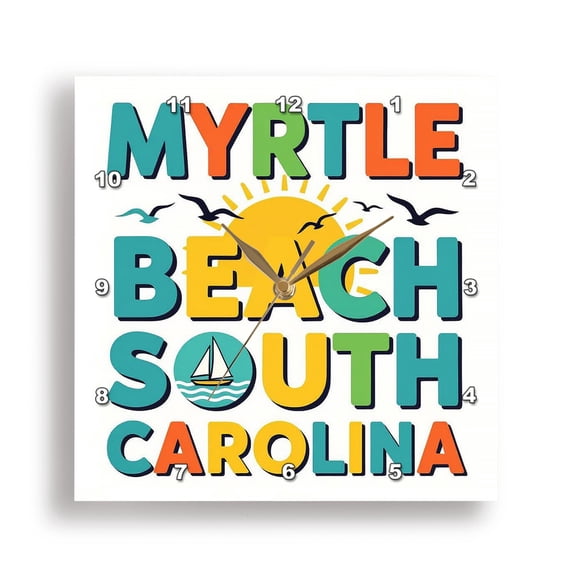 3drose, Colorful Text Myrtle Beach South Carolina. American Beaches Gift, 13x13 Wall Clock