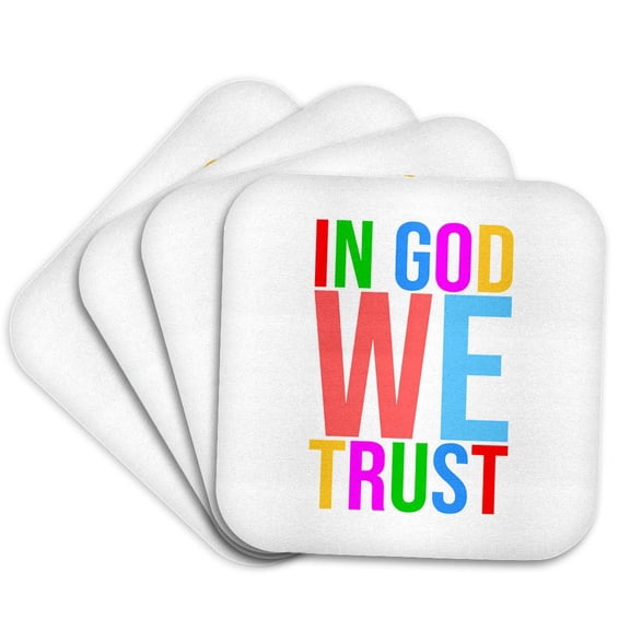 3drose, Colorful Text in God We Trust. Cool Typographic Design, Gift, Charm, Set of 4 Coasters - Cork