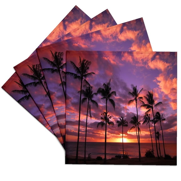 3drose, Colorful Tropical Sunset Night Scene, Hawaii Sunset, Set of 4 Ceramic Tile Coasters