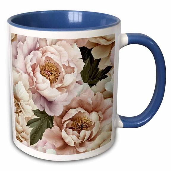 3drose, Colossal Pink Peony Floral Pattern, 11oz Two-tone Blue Mug