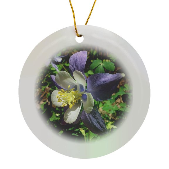 3drose, Columbine Flower, Circle Porcelain Ornament