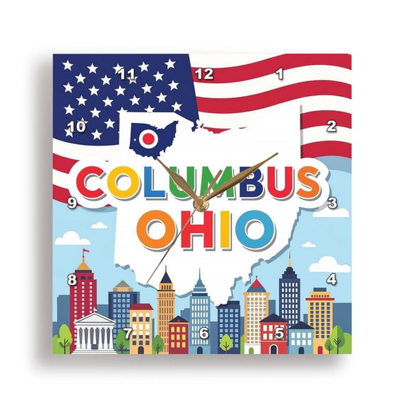 3drose, Columbus, Ohio. City, State Map, American Flag Artsy Patriot Gift, 10x10 Wall Clock