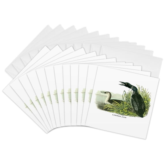 3drose, Common Loon by John James Audubon, 12 Greeting Cards with Envelopes