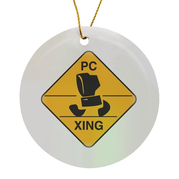 3drose, Computer Pc Xing Crossing Funny Geek Sign Design, Circle Porcelain Ornament