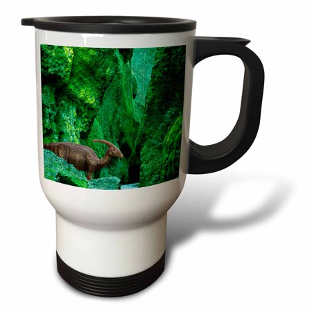 3drose, Concept of Parasaurolophus Dinosaur in Prehistoric Canyon., 14oz Stainless Steel Travel Mug