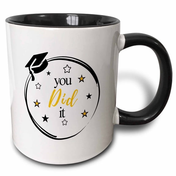 3drose, Congrats Message You Did It with Graduation Symbols, 15oz Two-tone Black Mug