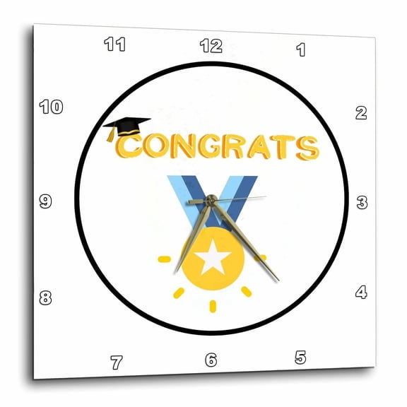 3drose, Congrats Typography with Graduation Icons, 15x15 Wall Clock