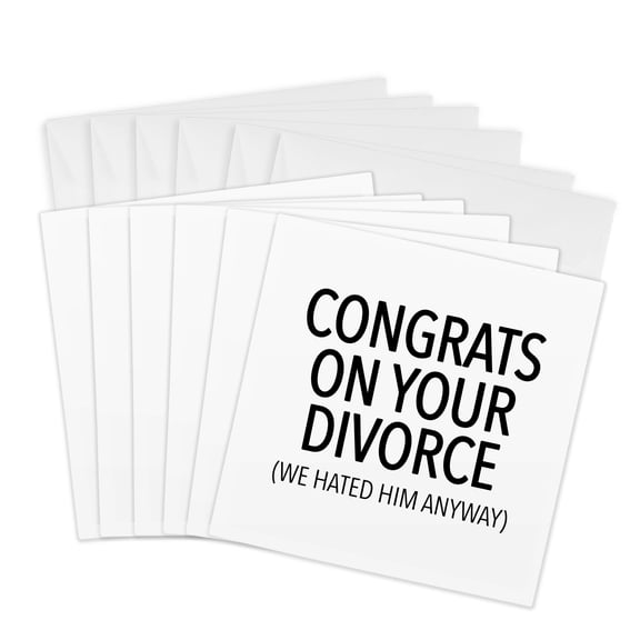 3drose, Congrats on Your Divorce Black, 6 Greeting Cards with Envelopes
