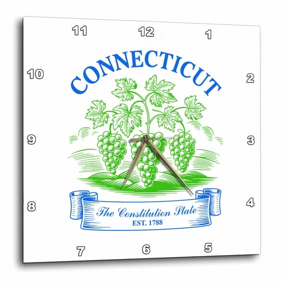 3drose, Connecticut State, the Usa. the Constitution State. Est. in 1788, 10x10 Wall Clock