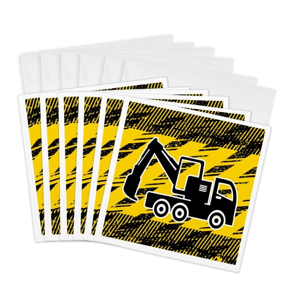 3drose, Construction Digger Truck in Black and Yellow, 6 Greeting Cards with Envelopes