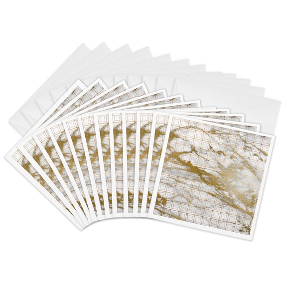 3drose, Contemporary Faux Gold Squares on a Marble Background, 12 Greeting Cards with Envelopes