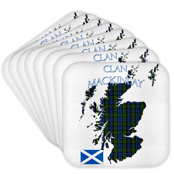 3drose, Contour of Scotland with the Mackinlay Clan Family Tartan., Set of 8 Coasters - Cork