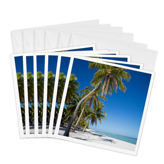 3drose, Cook Islands, Palm Trees and White Sand Beach., 6 Greeting Cards with Envelopes