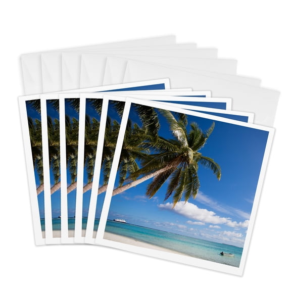3drose, Cook Islands, Palmerston Island. Tropical Island Beach, 6 Greeting Cards with Envelopes