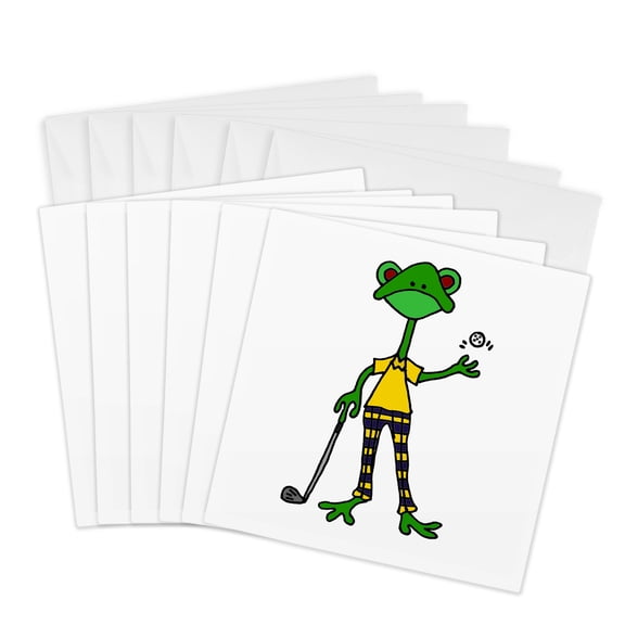 3drose, Cool Artistic Funny Frog Playing Golf, 6 Greeting Cards with Envelopes