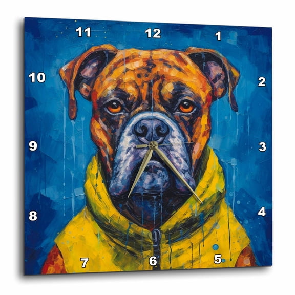 3drose, Cool Boxer Dog with Hoddie Portrait in Post-impressionism Style, 10x10 Wall Clock