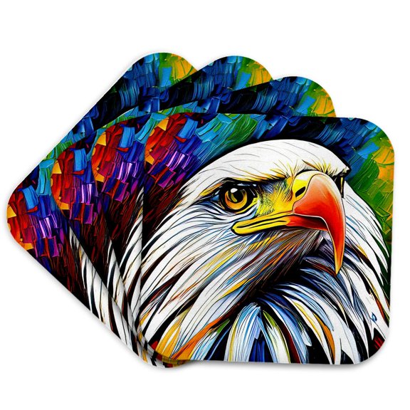 3drose, Cool Colorful Portrait of a Bald American Eagle Bird Patriotic Gift, Set of 4 Coasters - Cork