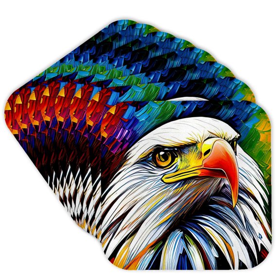 3drose, Cool Colorful Portrait of a Bald American Eagle Bird Patriotic Gift, Set of 8 Coasters - Cork