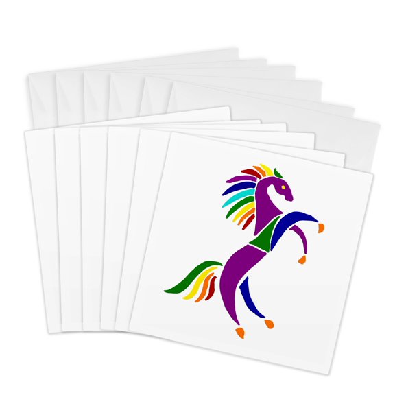 3drose, Cool Colorful Rearing Horse Abstract Art Original, 6 Greeting Cards with Envelopes