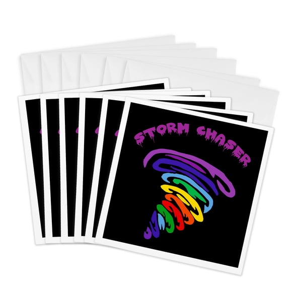 3drose, Cool Colorful Tornado Storm Chaser Wind and Nature Cartoon, 6 Greeting Cards with Envelopes