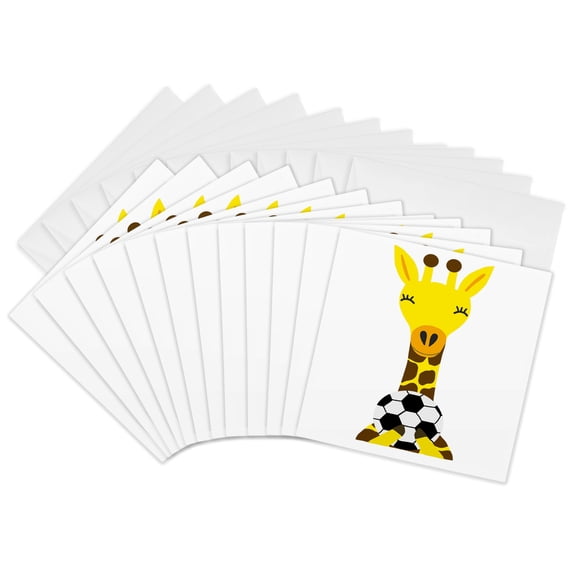 3drose, Cool Fun Yellow Giraffe Playing Soccer Great for Sports Lovers, 12 Greeting Cards with Envelopes