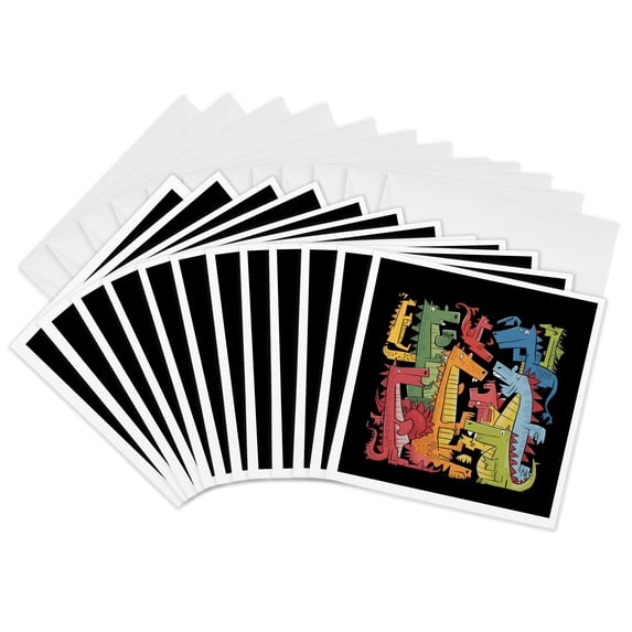 3drose, Cool Funny Colorful Assorted Dragons Mythology Abstract Art, 12 Greeting Cards with Envelopes