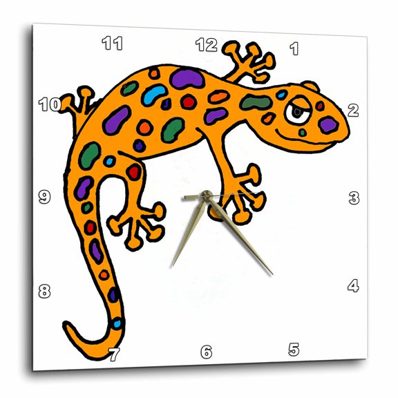 3drose, Cool Funny Cute Artsy Colorful Gecko Lizard Nature Art, 10x10 Wall Clock
