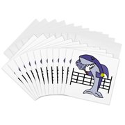 3drose, Cool Funny Cute Shark Playing Pickleball Sports Beach Cartoon, 12 Greeting Cards with Envelopes