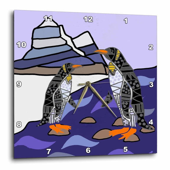 3drose, Cool Funny Emperor Penguin Birds on Rocks Nature Abstract Act, 10x10 Wall Clock