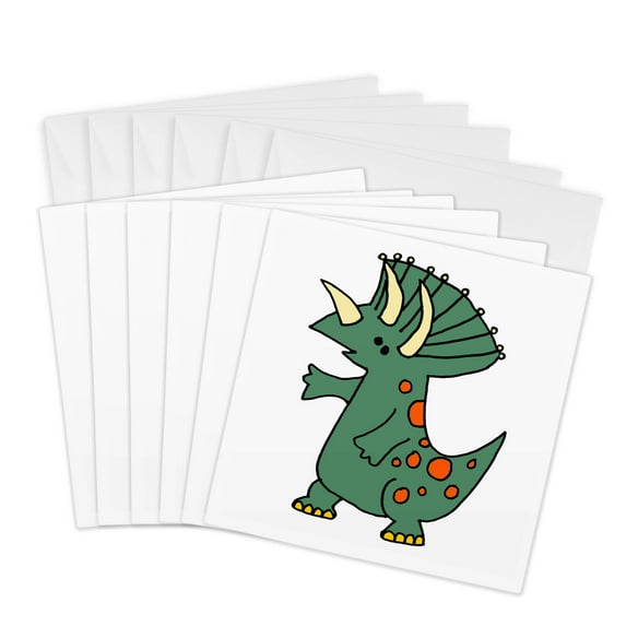 3drose, Cool Funny Green Triceratops Dinosaur Cartoon, 6 Greeting Cards with Envelopes