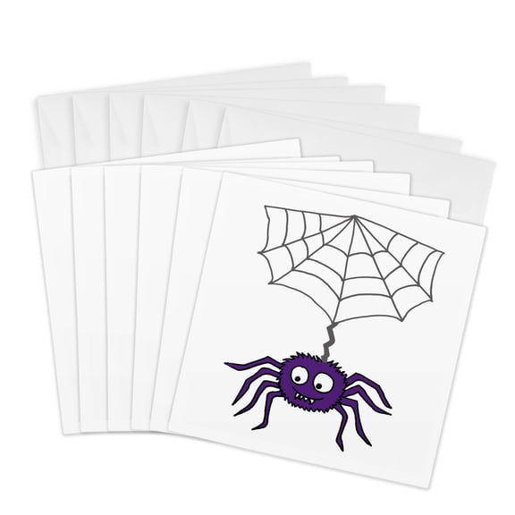 3drose, Cool Funny Purple Spider and Web Cartoon, 6 Greeting Cards with Envelopes
