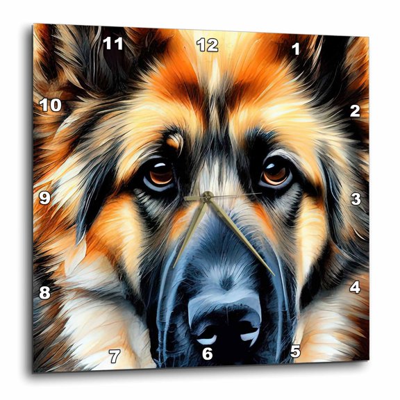 3drose, Cool German Shepherd Dog Face. Family Friendly Digital Art Gift, 15x15 Wall Clock