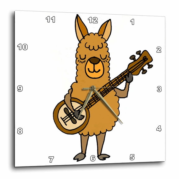 3drose, Cool Humorous Llama Playing Banjo Cartoon, 15x15 Wall Clock