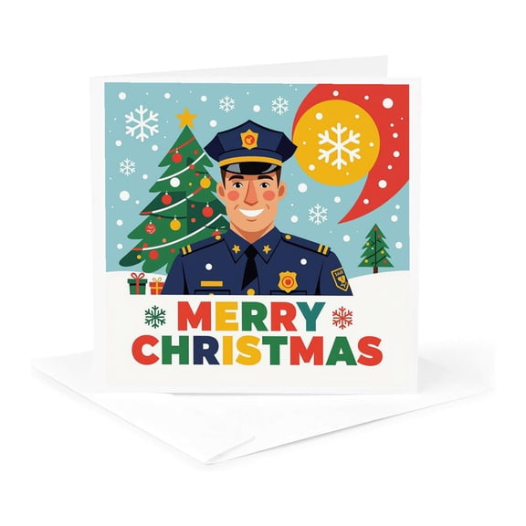 3drose, Cool Police Officer. Merry Christmas. Greeting Card, Gift for All, 1 Greeting Card with Envelope