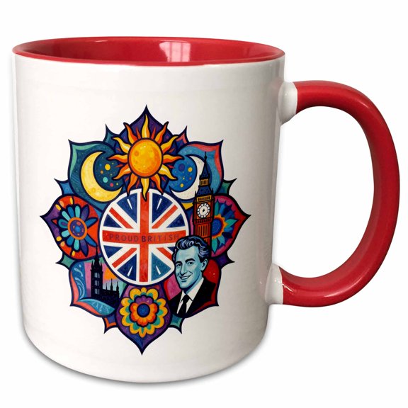 3drose, Cool Proud British Gentleman. Funny and Elegant Patriotic Art Gift, 11oz Two-tone Red Mug