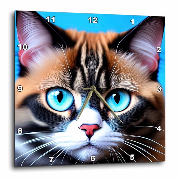3drose, Cool Ragdoll Cat Face, Blue Eyes. Family Friendly Digital Art Gift, 10x10 Wall Clock