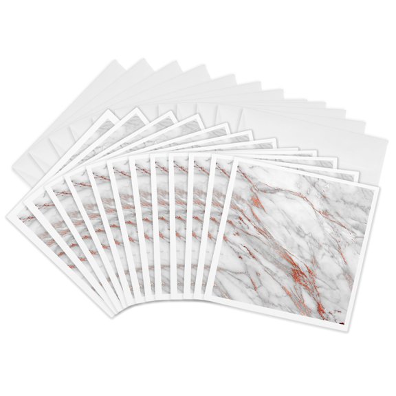 3drose, Copper Metal Foil and Ombre Gemstone Grey Marble, 12 Greeting Cards with Envelopes