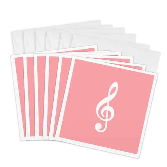 3drose, Coral Pink Treble Clef Music Notation - G Clef Musical Note Musician, 6 Greeting Cards with Envelopes