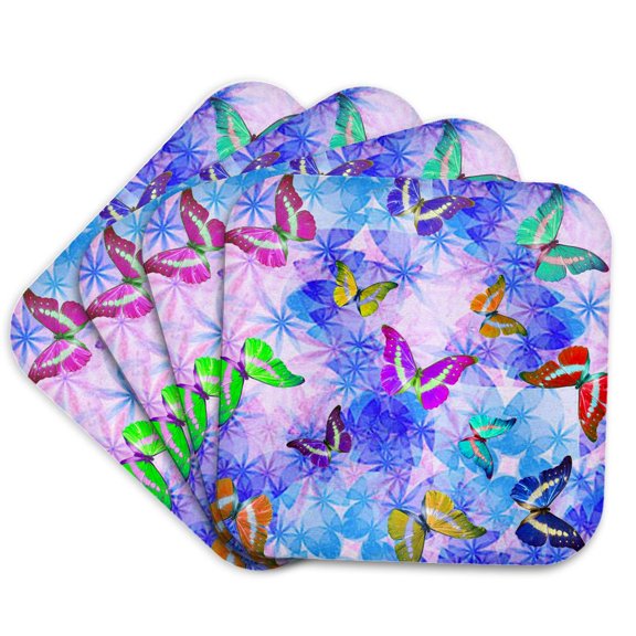 3drose, Cosmic Dust Sparkles and Butterflies Pattern, Set of 4 Coasters - Soft