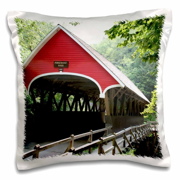 3drose, Covered Bridge Traditional Red Pemigewasset River New Hampshire, 16x16 inch Pillow Case