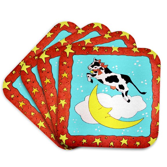 3drose, Cow Jumped over the Moon, Set of 4 Coasters - Soft