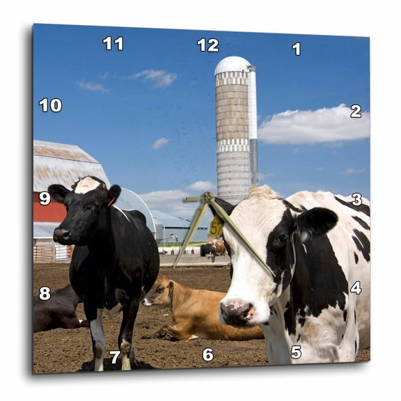 3drose, Cows, Red Barn, Silo, Farm, Wisconsin - Us50 Dfr0047 - David R. Frazier, 13x13 Wall Clock
