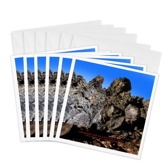 3drose, Craters of the Moon National Monument - Pahoehoe and Aa Lava Rock Views, 6 Greeting Cards with Envelopes
