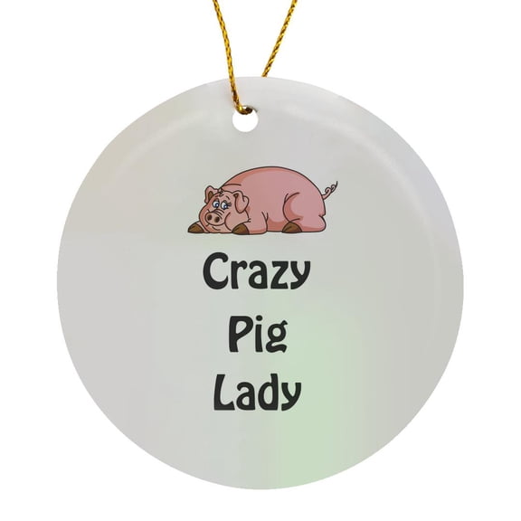 3drose, Crazy Pig Lady, Circle Porcelain Ornament