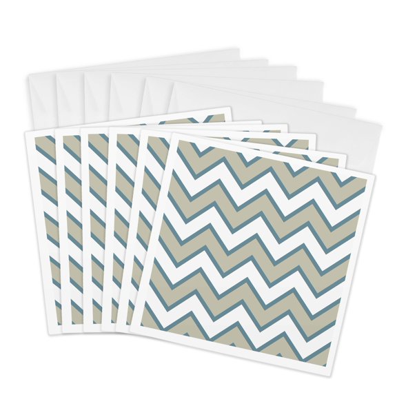 3drose, Cream Blue Chevron Zigzag, 6 Greeting Cards with Envelopes