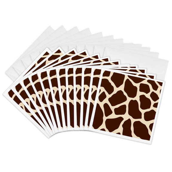 3drose, Cream and Brown Giraffe Print, 12 Greeting Cards with Envelopes