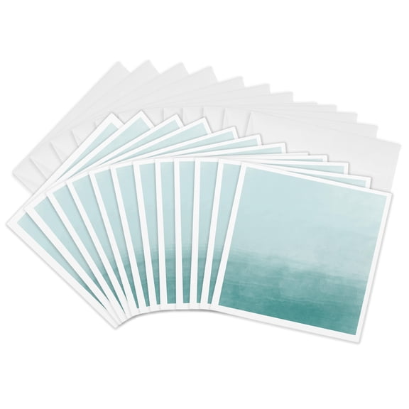3drose, Creamy Aqua Blue Watercolor Ombre, 12 Greeting Cards with Envelopes