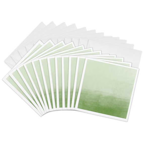3drose, Creamy Green Watercolor Ombre, 12 Greeting Cards with Envelopes