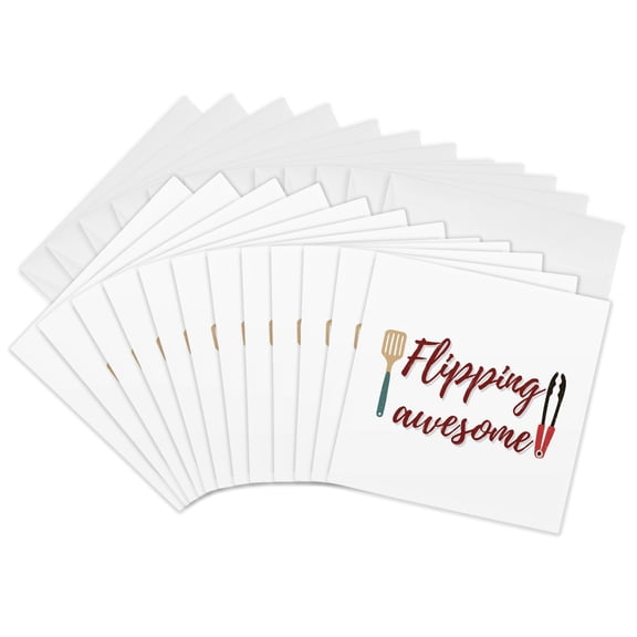 3drose, Creative and Unique Image About Bbq and Text of Flipping Awesome, 12 Greeting Cards with Envelopes